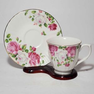 Pink and White Roses Teacup and Saucer Fine China